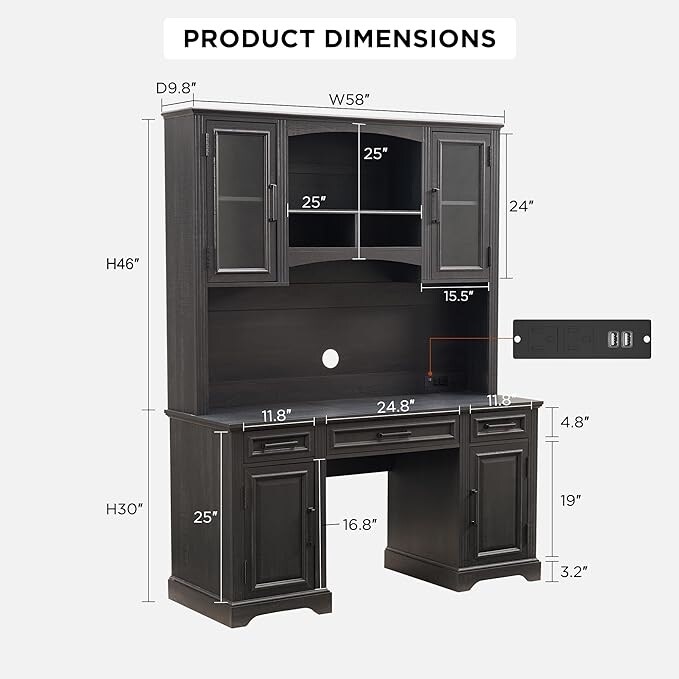 Farmhouse Computer Desk with Hutch,Office Desk with Charging